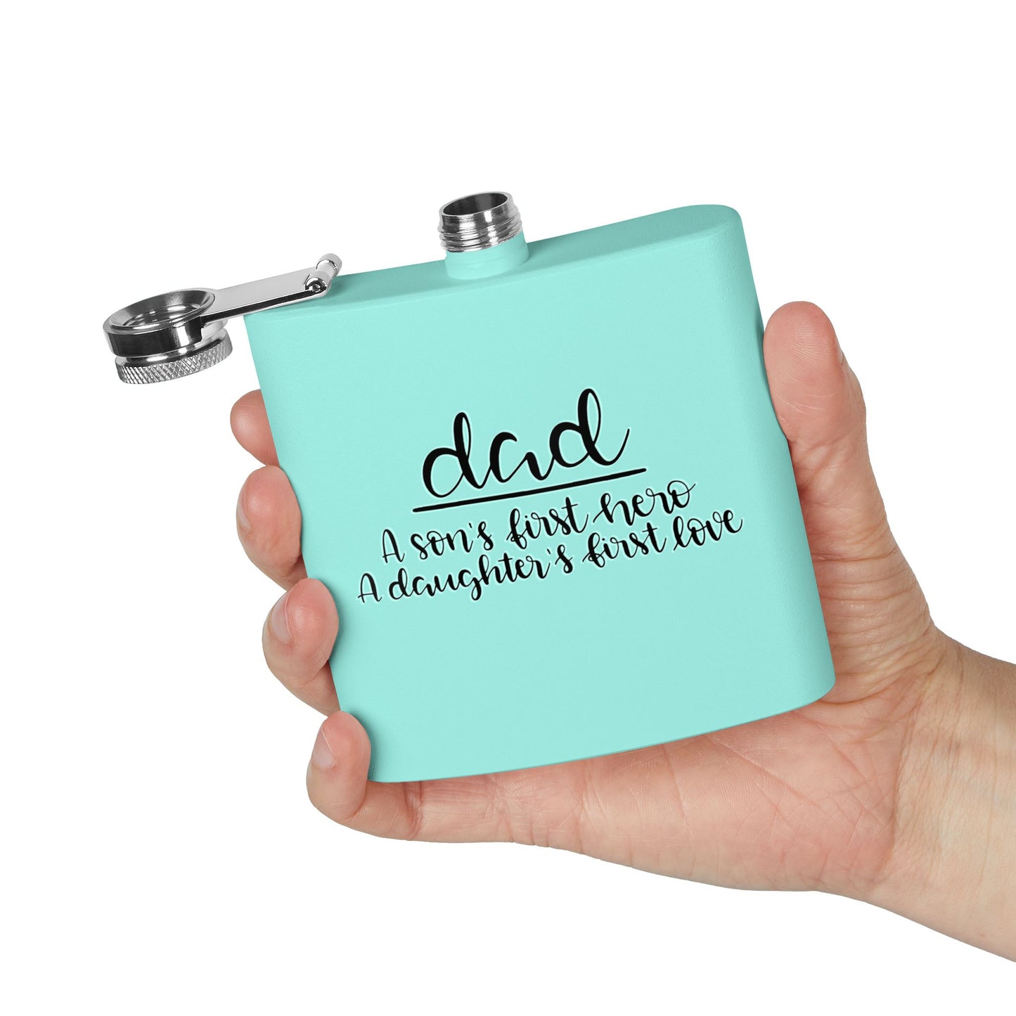 Dad Flask | A Son’s First Hero | A Daughter’s First Love | 6oz Stainless Steel Hip Flask | Father’s Day Gift | 6 oz