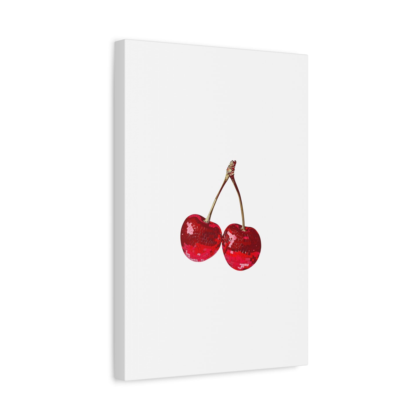 Red Glitter Disco Cherry Wall Art Print | Sparkly Pop Art Fruit Decor | Cherry Duo Matte Canvas Print | Minimal Fruit Wall Art