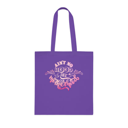 Stylish Canvas Tote for Moms | Everyday Carry & Gift Idea | Ain't No Hood Like Motherhood Cotton Tote | Pink Mom Tote Bag