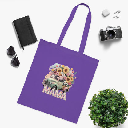 Cotton Tote | Vintage Sunflower Mother’s Day Gift | Mama Floral Truck Tote Bag | Cute Mom Canvas Tote Bag for Everyday Use | Gifts