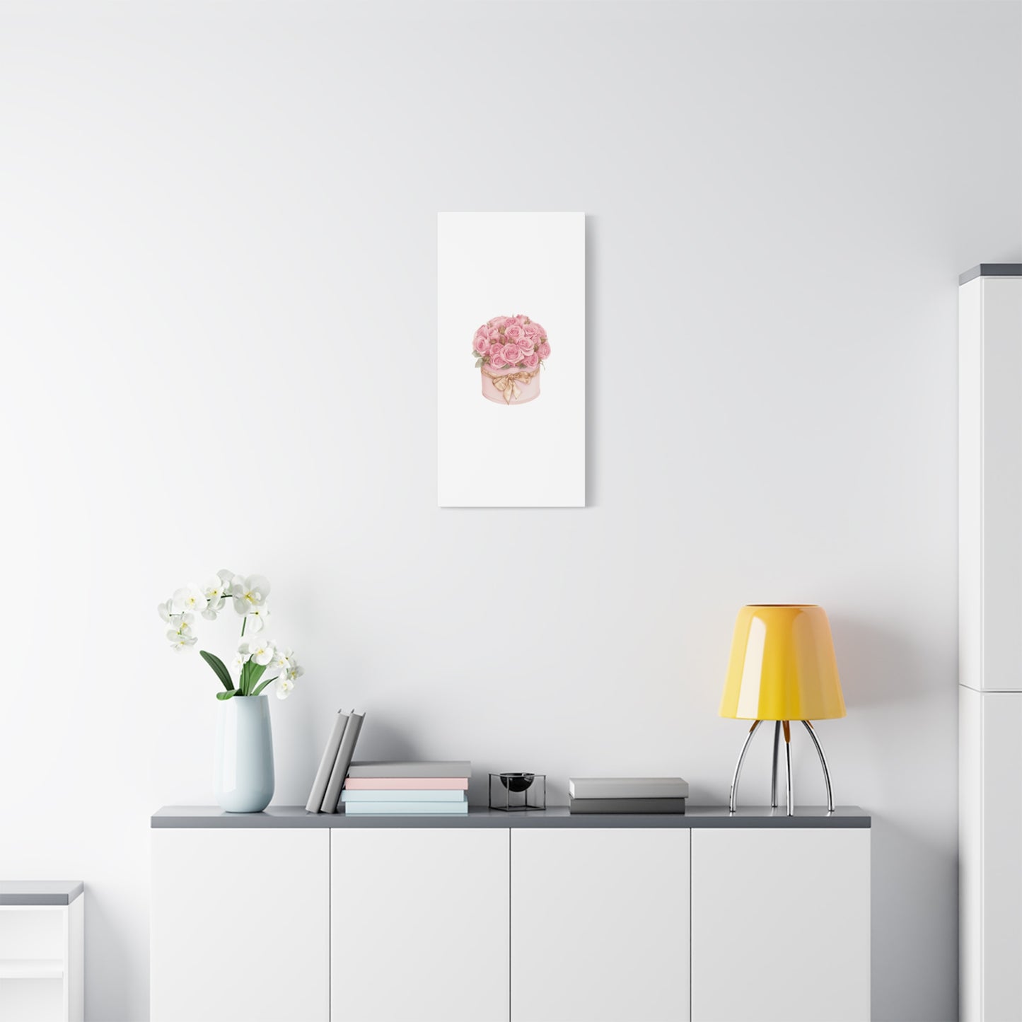 Pink Rose Bouquet Box Wall Art Print | Elegant Floral Gift Decor | Matte Canvas