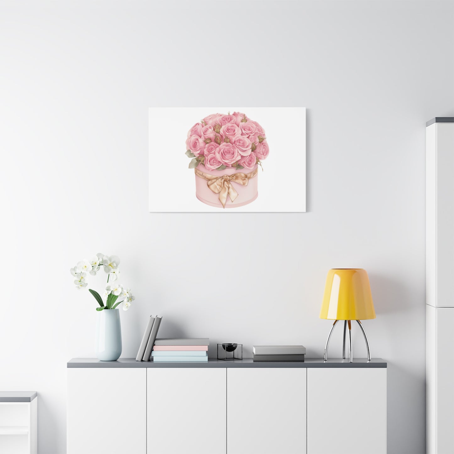 Pink Rose Bouquet Box Wall Art Print | Elegant Floral Gift Decor | Matte Canvas