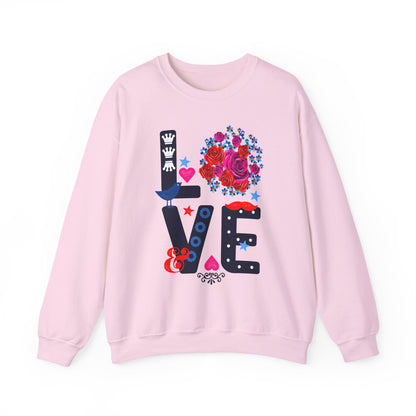 LOVE Graphic Sweatshirt |  Cute Floral Heart Print Women’s Casual Pullover Top | Unisex Heavy Blend | Crewneck Sweatshirt