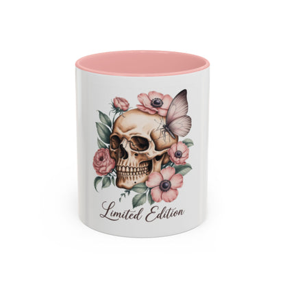 Skull Mug | Gothic Floral Coffee Mug | Aesthetic Skull Ceramic Cup, | Spooky Pink Goth Gift | Accent Coffee Mug 11oz