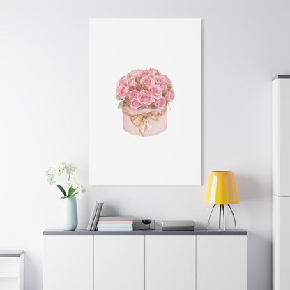 Pink Rose Bouquet Box Wall Art Print | Elegant Floral Gift Decor | Matte Canvas