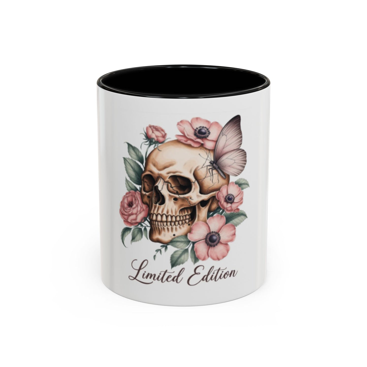 Skull Mug | Gothic Floral Coffee Mug | Aesthetic Skull Ceramic Cup, | Spooky Pink Goth Gift | Accent Coffee Mug 11oz