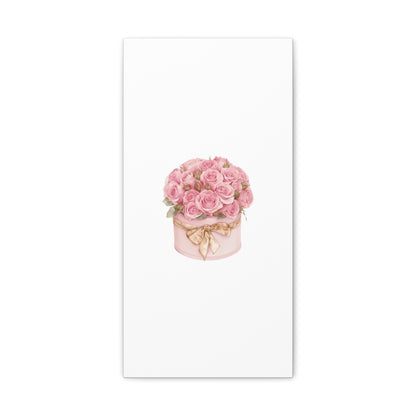 Pink Rose Bouquet Box Wall Art Print | Elegant Floral Gift Decor | Matte Canvas