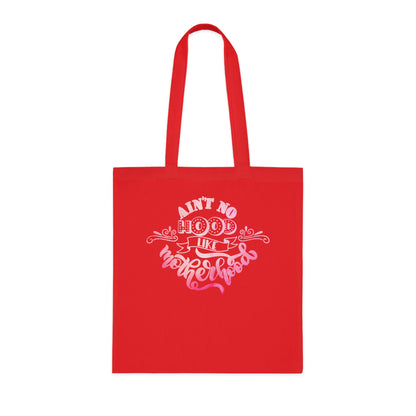 Stylish Canvas Tote for Moms | Everyday Carry & Gift Idea | Ain't No Hood Like Motherhood Cotton Tote | Pink Mom Tote Bag