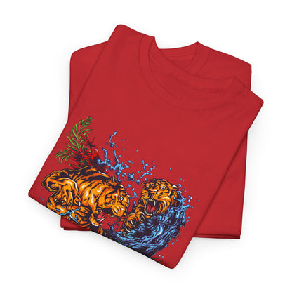 Savage Tiger Floral Graphic Tee  | Bold Streetwear Animal Print Tee | Tiger & Rose Graphic Tee | Bold Floral Ninja Tiger T-Shirt