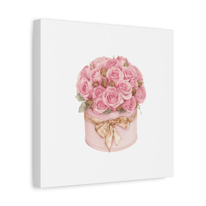 Pink Rose Bouquet Box Wall Art Print | Elegant Floral Gift Decor | Matte Canvas