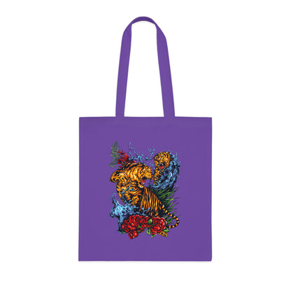 Tiger Floral Tote Bag | Bold Animal Print Canvas Tote Bag | Cotton Tote
