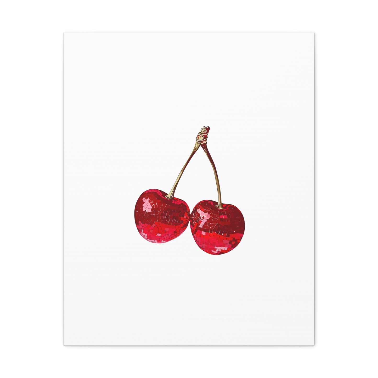Red Glitter Disco Cherry Wall Art Print | Sparkly Pop Art Fruit Decor | Cherry Duo Matte Canvas Print | Minimal Fruit Wall Art