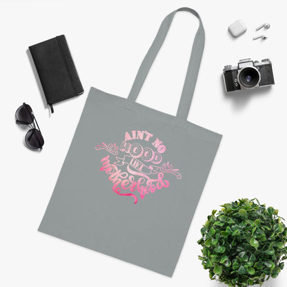 Stylish Canvas Tote for Moms | Everyday Carry & Gift Idea | Ain't No Hood Like Motherhood Cotton Tote | Pink Mom Tote Bag