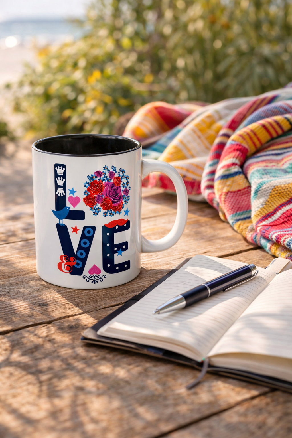 LOVE Floral Mug | Cute Aesthetic Coffee Cup with Heart | Rose Design | Gift for Her, Girlfriend, Wife | Stylish Ceramic Mug Accent Coffee Mug (11oz, 15oz)