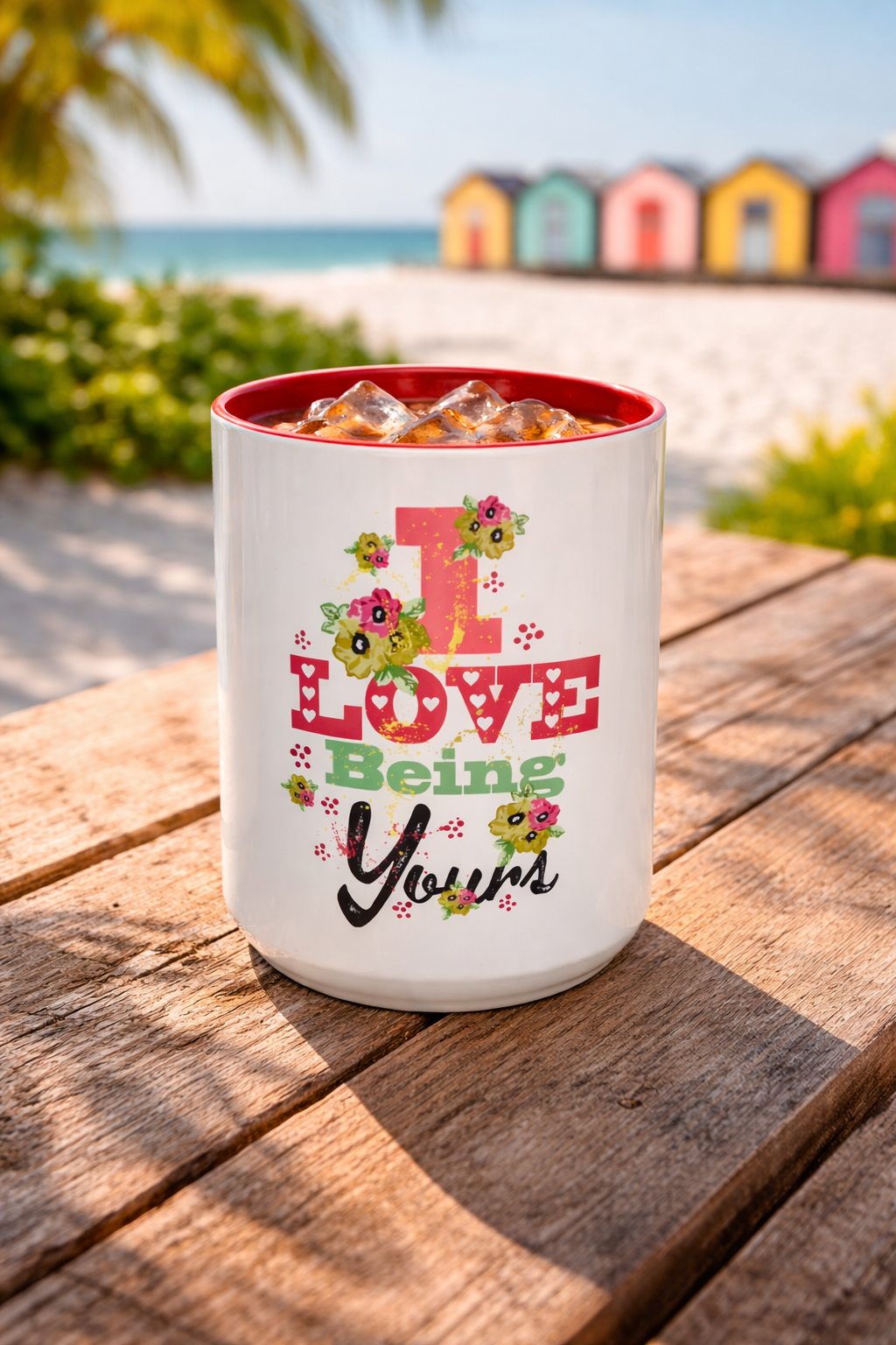 I Love Being Yours Floral Mug | Cute Romantic Coffee Cup with Red Interior | Gift for Her, Wife, Girlfriend | Aesthetic Ceramic Mug | Accent Coffee Mug (11, 15oz)