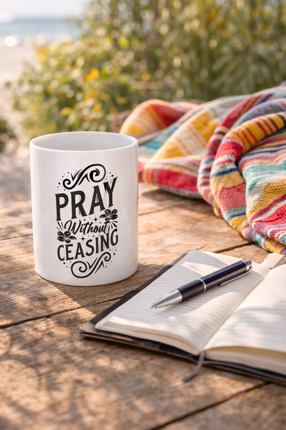 Pray Without Ceasing Mug  | Christian Inspirational Coffee Cup | Faith-Based Gift for Women | Prayer Mug | Bible Verse Ceramic Cup  | Ceramic Mug, (11oz, 15oz)