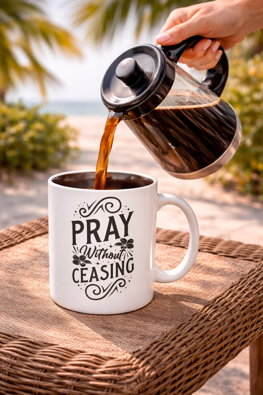 Pray Without Ceasing Mug  | Christian Inspirational Coffee Cup | Faith-Based Gift for Women | Prayer Mug | Bible Verse Ceramic Cup  | Ceramic Mug, (11oz, 15oz)