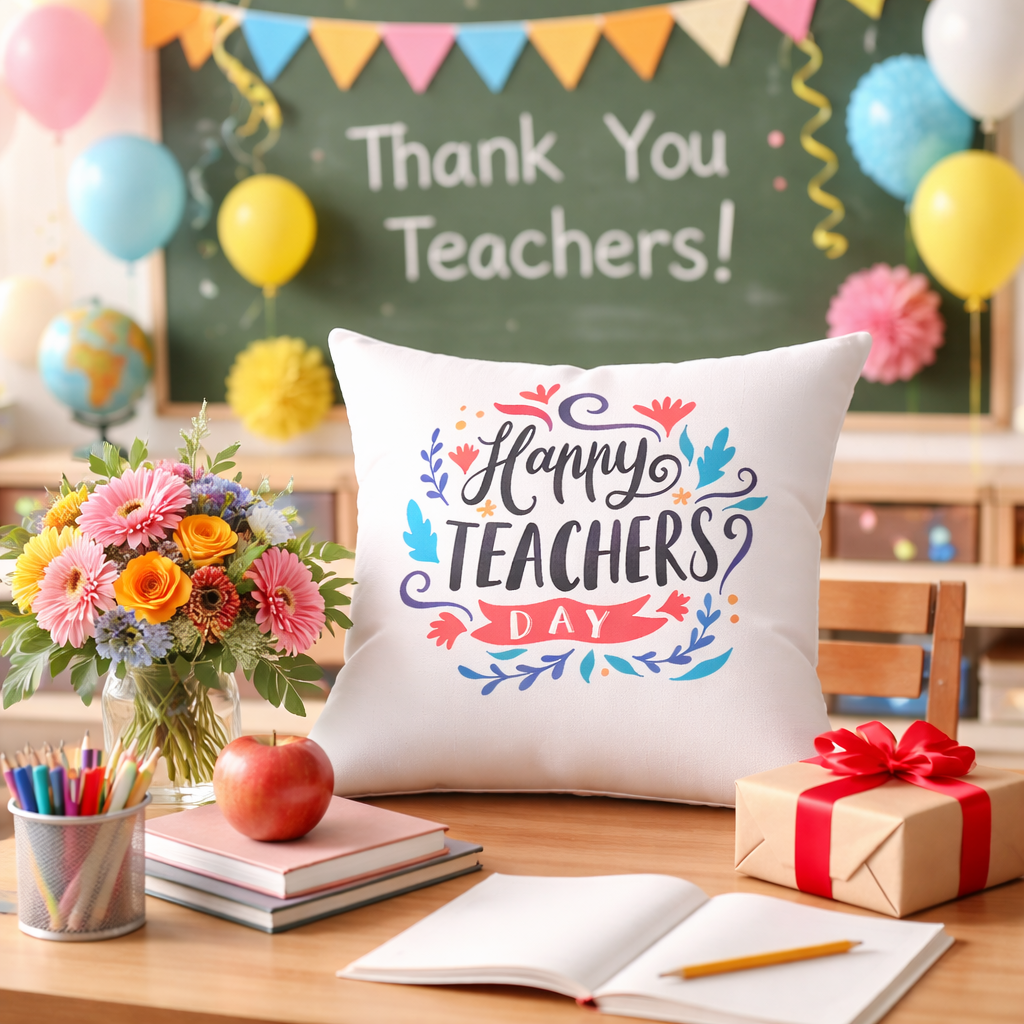 Happy Teachers Day | Cushion Cover | Teacher Appreciation Gift Pillow | Classroom Decor Throw Pillow | Gift for Teachers | Teachers Day Pillow | Happy Teachers Day |  Decorative Square Throw Pillow