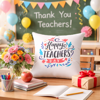 Happy Teachers Day | Cushion Cover | Teacher Appreciation Gift Pillow | Classroom Decor Throw Pillow | Gift for Teachers | Teachers Day Pillow | Happy Teachers Day |  Decorative Square Throw Pillow