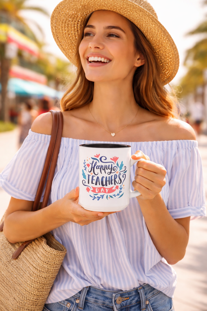 Happy Teachers Day Mug | Teacher Appreciation Coffee Cup | Gift for Teachers | Cute Floral Ceramic Mug | Happy Teachers Day Coffee Mug | Floral Teacher Appreciation Gift 11oz | 15oz