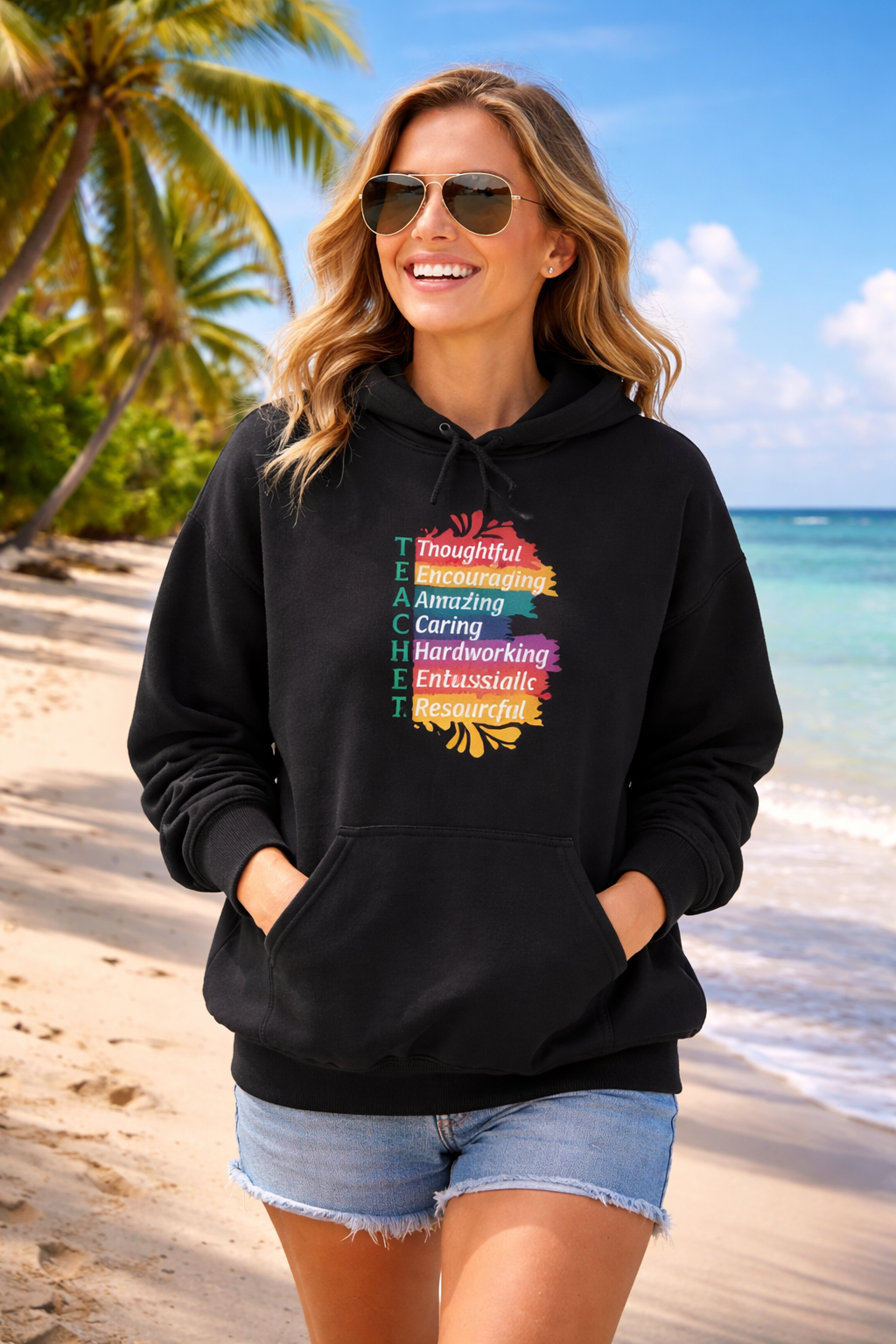 Teacher Appreciation Hoodie |  Inspirational Teacher Gift Sweatshirt | Colorful Graphic Hoodie for Educators | Librarian Rainbow Acrostic Hoodie | Proud Book Lover Sweatshirt