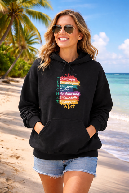 Teacher Appreciation Hoodie |  Inspirational Teacher Gift Sweatshirt | Colorful Graphic Hoodie for Educators | Librarian Rainbow Acrostic Hoodie | Proud Book Lover Sweatshirt