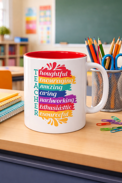 Teacher Appreciation Mug | Inspirational Teacher Gift Coffee Cup |  Classroom Desk Mug for Educators | Teacher Appreciation Coffee Mug | Colorful Acrostic |  Thoughtful | Encouraging | Amazing| 11oz...
