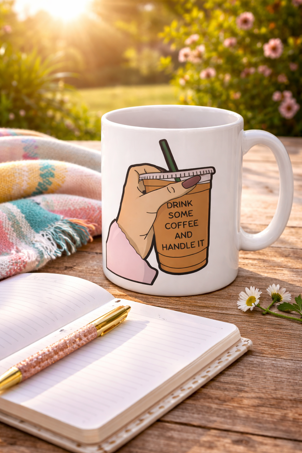 Drink Some Coffee and Handle It Mug | Funny Coffee Lover Gift | Motivational Quote Mug | Cute Aesthetic Coffee Cup | Ceramic Coffee Cup | 11oz | 15oz
