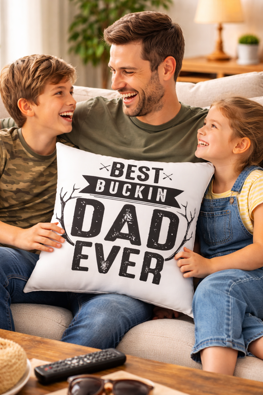 Best Buckin Dad Ever Cushion Cover | Funny Father’s Day Gift Pillow | Rustic Dad Decor | Gift for Dad | Square Poly Canvas Pillow