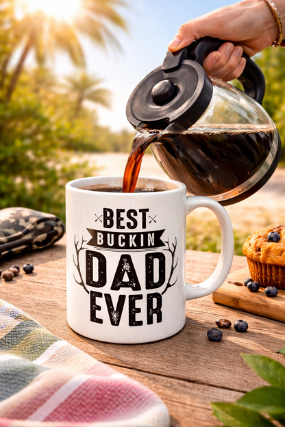 Funny Dad Gift Coffee Cup | Father’s Day Gift for Dad | Cool Dad Mug from Kids | Best Buckin' Dad Ever | Ceramic Mug | Funny Father's Day Coffee Cup |  11oz | 15oz