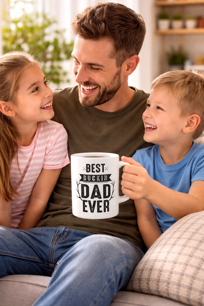 Funny Dad Gift Coffee Cup | Father’s Day Gift for Dad | Cool Dad Mug from Kids | Best Buckin' Dad Ever | Ceramic Mug | Funny Father's Day Coffee Cup |  11oz | 15oz