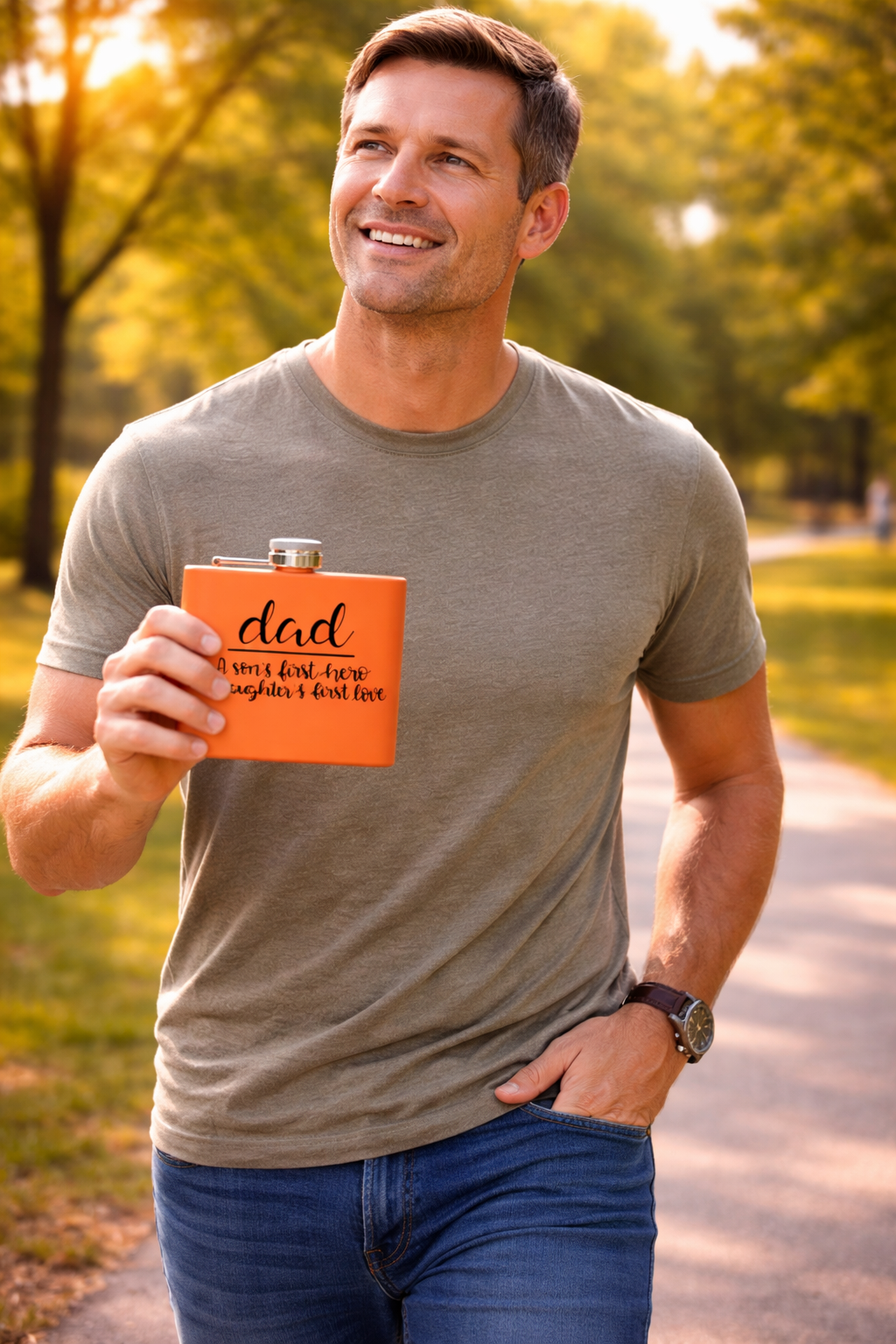 Dad Flask | A Son’s First Hero | A Daughter’s First Love | 6oz Stainless Steel Hip Flask | Father’s Day Gift | 6 oz