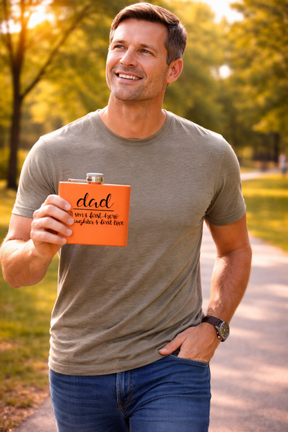 Dad Flask | A Son’s First Hero | A Daughter’s First Love | 6oz Stainless Steel Hip Flask | Father’s Day Gift | 6 oz