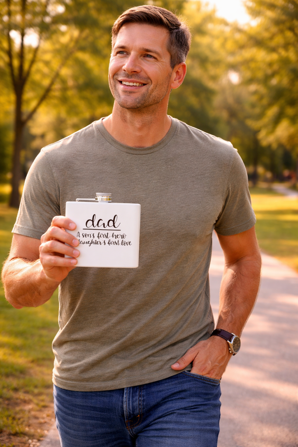 Dad Flask | A Son’s First Hero | A Daughter’s First Love | 6oz Stainless Steel Hip Flask | Father’s Day Gift | 6 oz