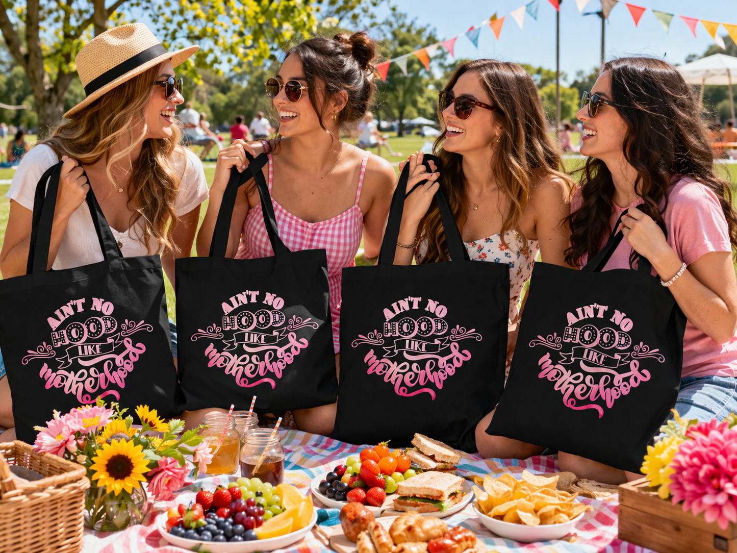 Stylish Canvas Tote for Moms | Everyday Carry & Gift Idea | Ain't No Hood Like Motherhood Cotton Tote | Pink Mom Tote Bag