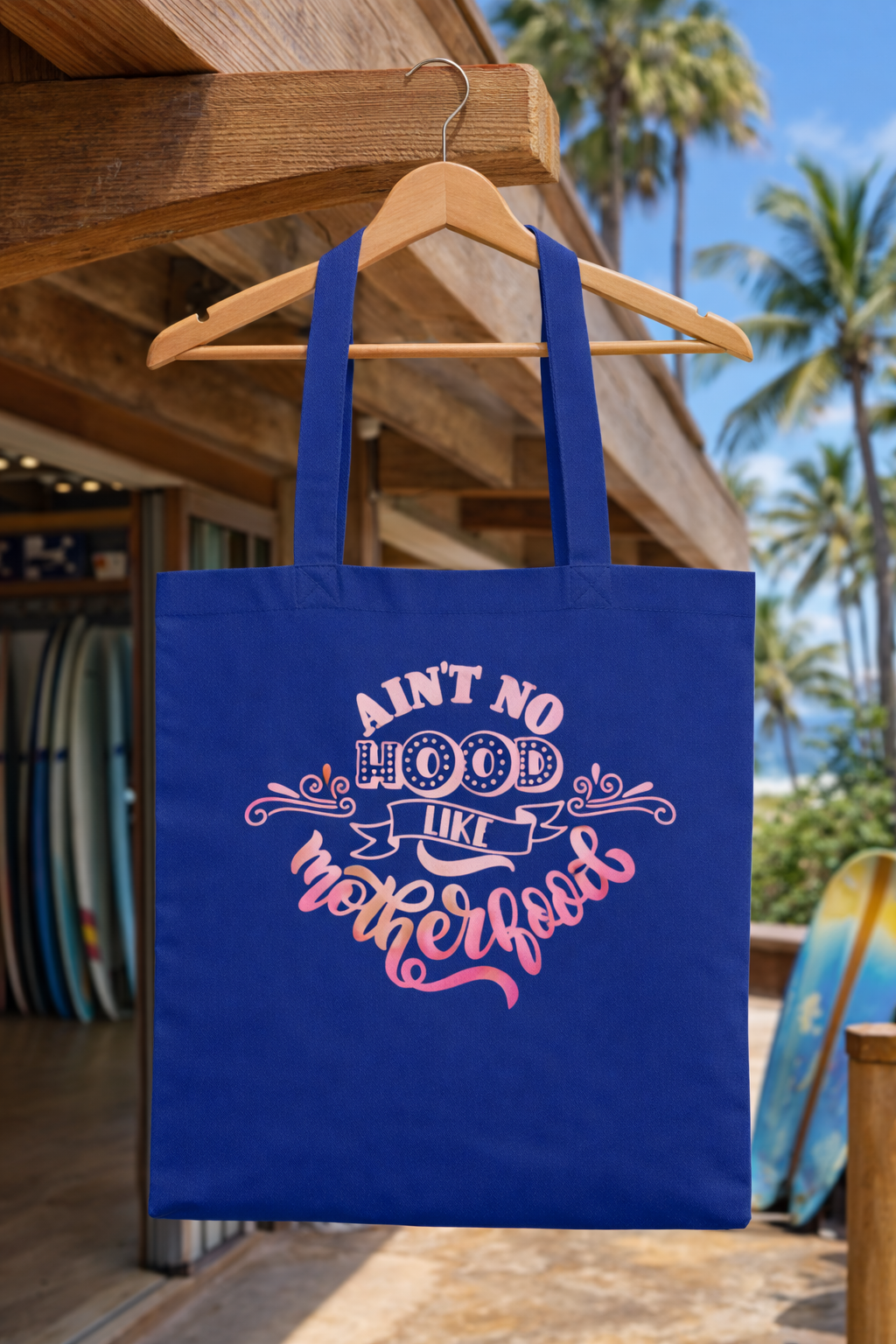 Stylish Canvas Tote for Moms | Everyday Carry & Gift Idea | Ain't No Hood Like Motherhood Cotton Tote | Pink Mom Tote Bag