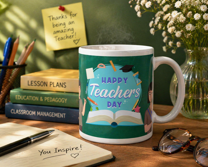 Happy Teachers Day Mug | Teacher Appreciation Gift Coffee Cup | Cute School Gift Idea for Teachers | Ceramic Mug, 11oz | 15oz