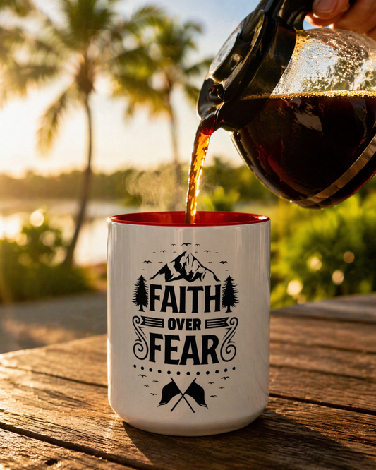 Faith Over Fear Mug | Inspirational Coffee Cup | Motivational Gift | Christian Mug | Positive Quote Drinkware | Accent Coffee Mug  | 11oz | 15oz