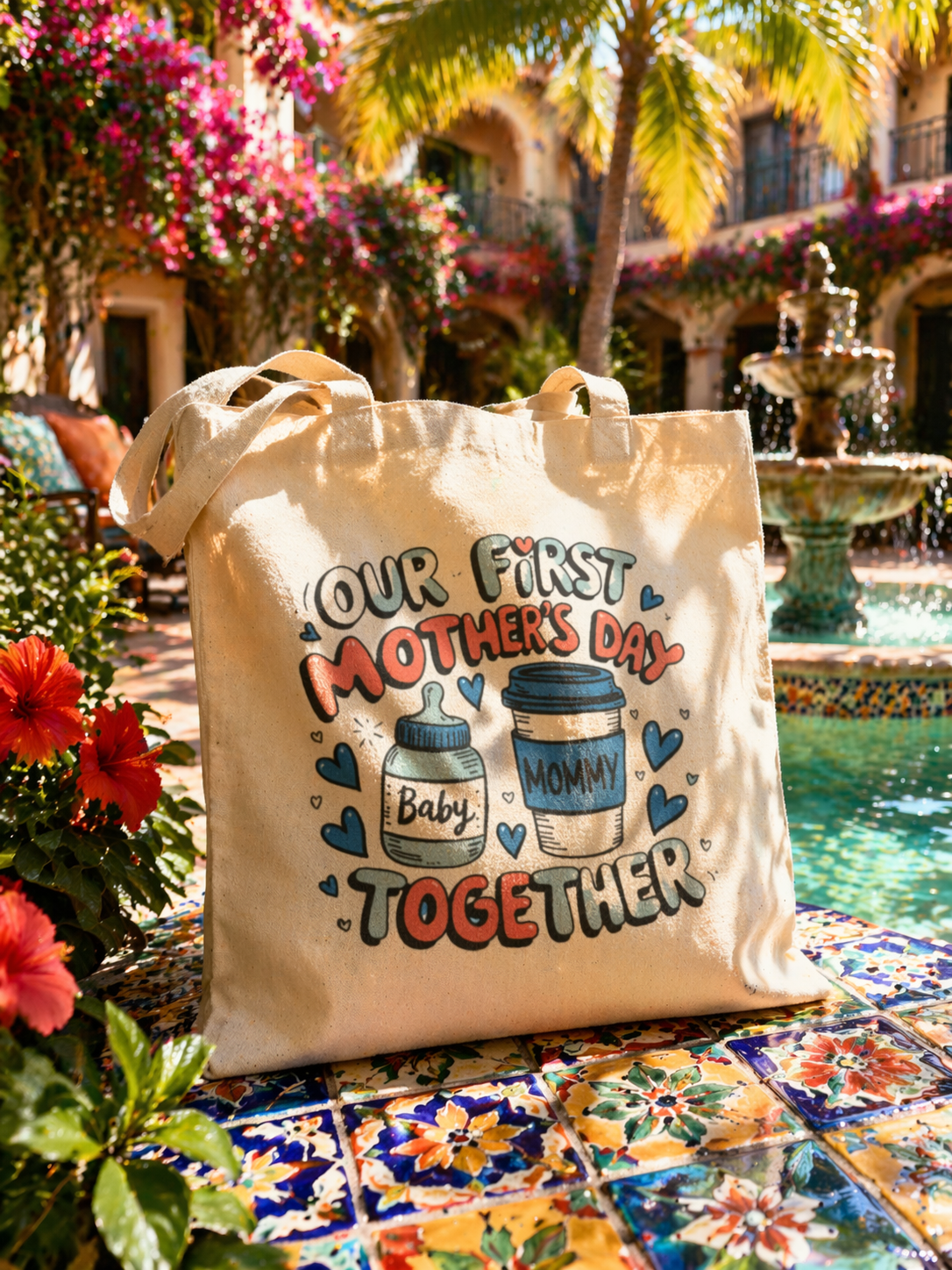 Cotton Canvas Tote Bag |Our First Mother’s Day Together Tote Bag | Cute Mom and Baby Canvas Gift Bag for New Moms