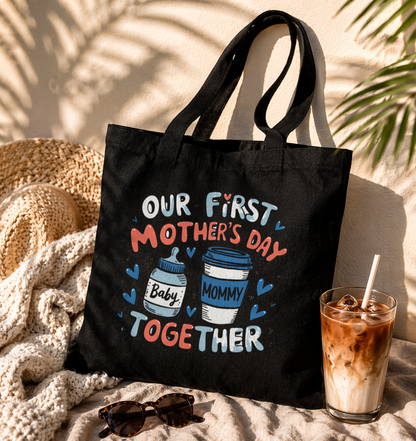 Cotton Canvas Tote Bag |Our First Mother’s Day Together Tote Bag | Cute Mom and Baby Canvas Gift Bag for New Moms