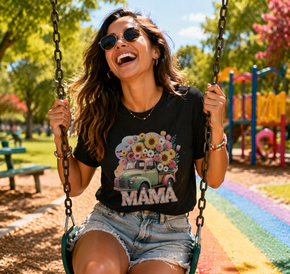T-Shirt | Vintage Floral Mom Tee | Mama Vintage Truck Floral Tee | Mama Flower Truck Graphic Tee