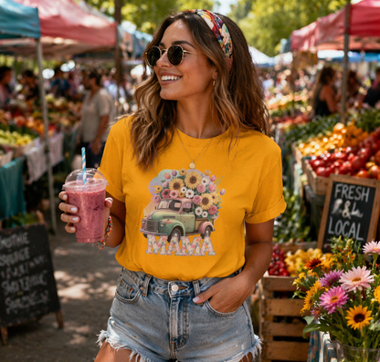 T-Shirt | Vintage Floral Mom Tee | Mama Vintage Truck Floral Tee | Mama Flower Truck Graphic Tee