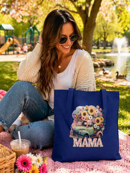 Cotton Tote | Vintage Sunflower Mother’s Day Gift | Mama Floral Truck Tote Bag | Cute Mom Canvas Tote Bag for Everyday Use | Gifts