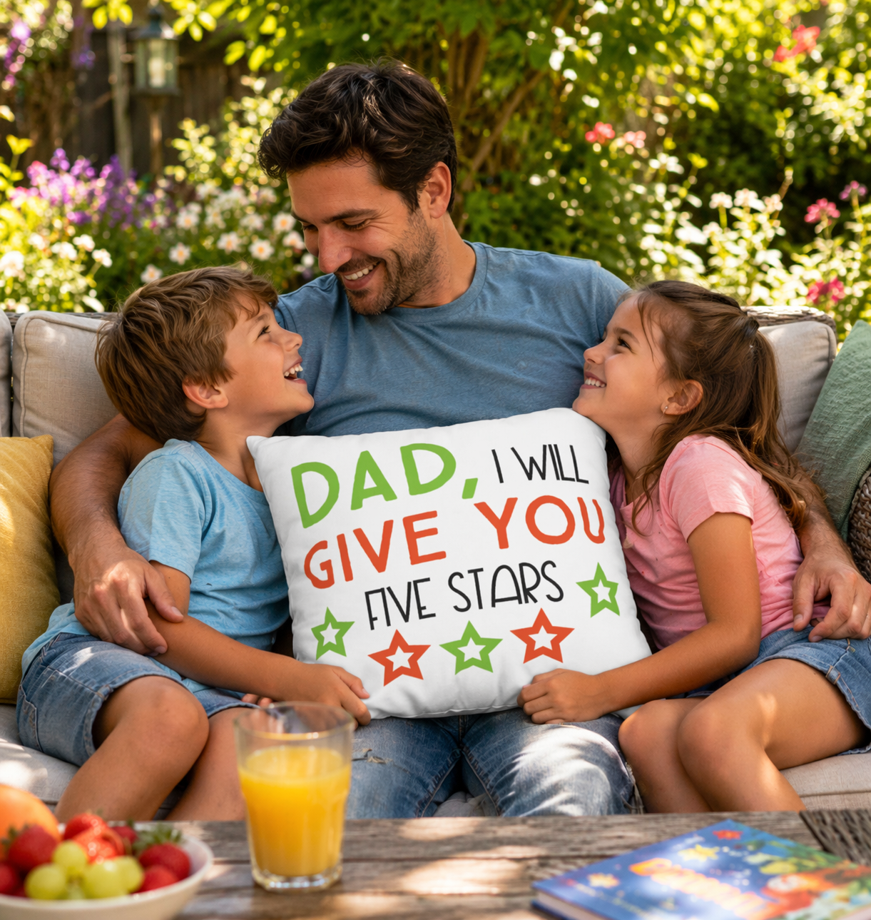 Cushion Cover | Funny Father’s Day Pillow Gift for Dad | Cute Dad Throw Pillow | Dad I Will Give You Five Stars Square Throw Pillow | Father’s Day Gift