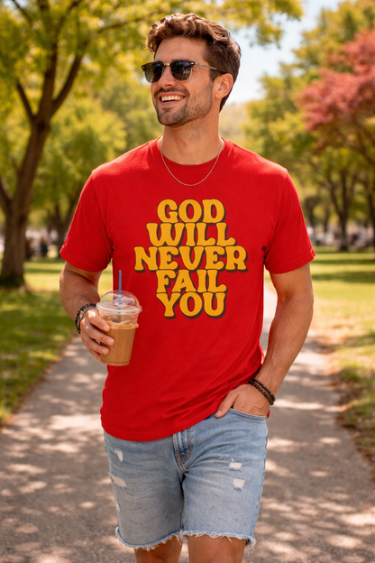 Inspirational Christian Graphic T-Shirt | God Will Never Fail You Christian T-Shirt | Faith Inspirational Graphic Tee
