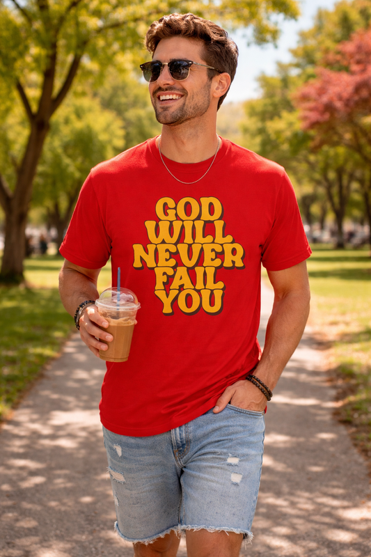 Inspirational Christian Graphic T-Shirt | God Will Never Fail You Christian T-Shirt | Faith Inspirational Graphic Tee