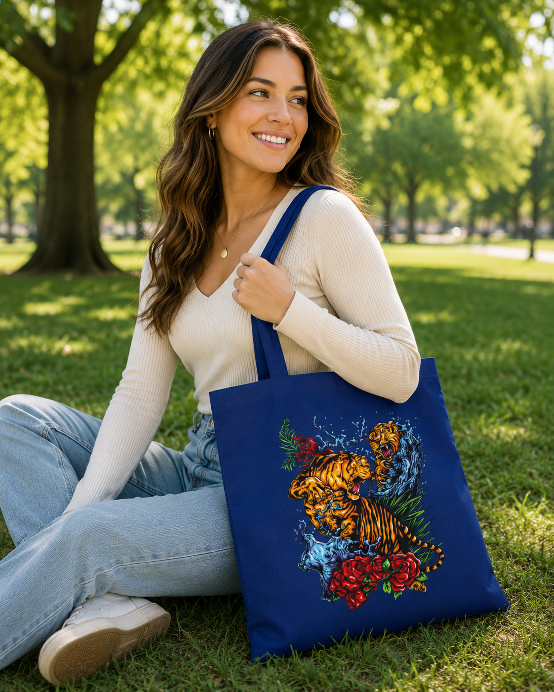 Tiger Floral Tote Bag | Bold Animal Print Canvas Tote Bag | Cotton Tote