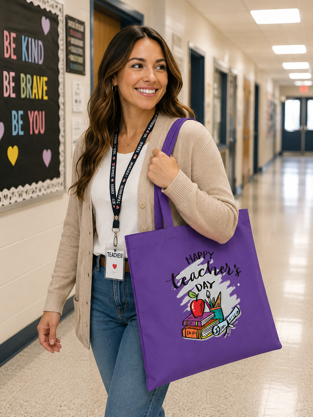 | Happy Teacher’s Day Tote Bag | Cute Teacher Appreciation Canvas | Cotton Tote