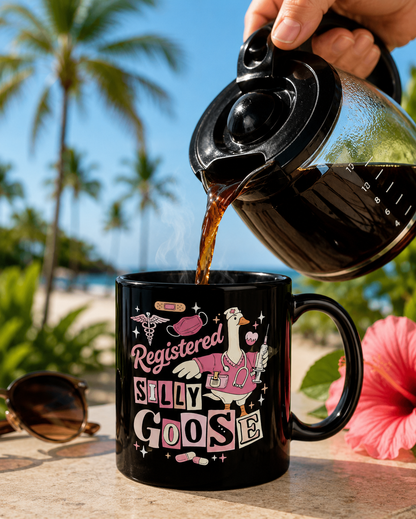 Silly Goose Nurse Mug | Funny Nurse Coffee Mug | Cute RN Gift | Black Mug