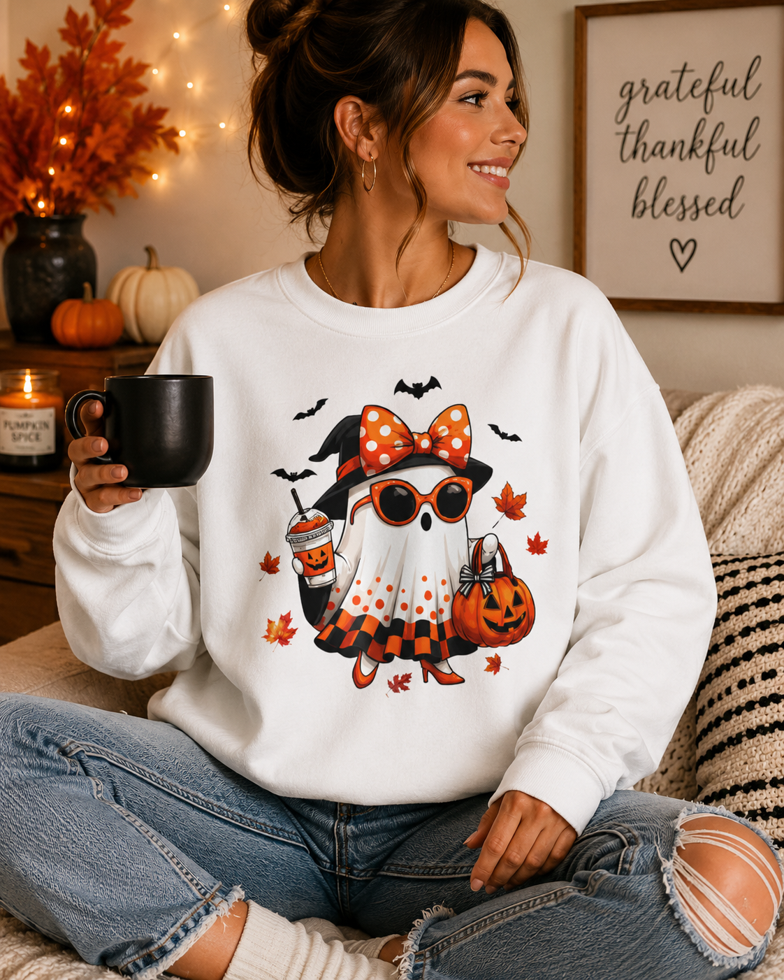 Halloween Ghost Crewneck Sweatshirt | Cute Halloween Ghost Sweatshirt | Spooky Girl Ghost Crewneck | Pumpkin Ghost Sweater | Fall Halloween Sweatshirt | Trendy Autumn Ghost Gift